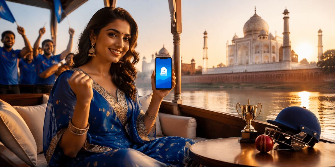 Scenic view of Taj Mahal with cricket betting theme