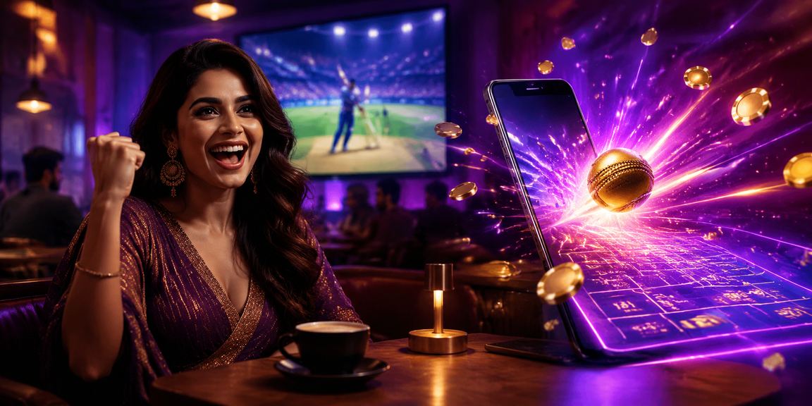 Neon lights reflecting cricket betting in India at night